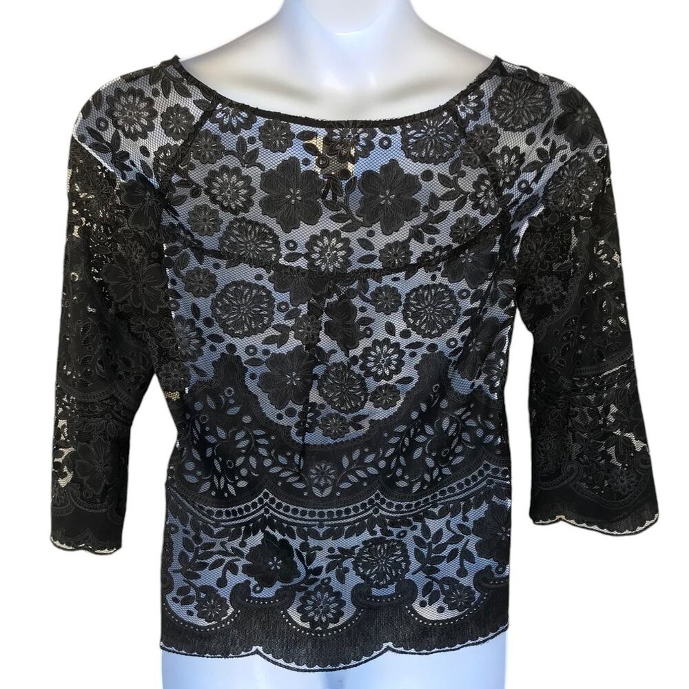 HD in Paris Mesh Popover Blouse with Lacey Pattern Overlay size 12 - Picture 7 of 12